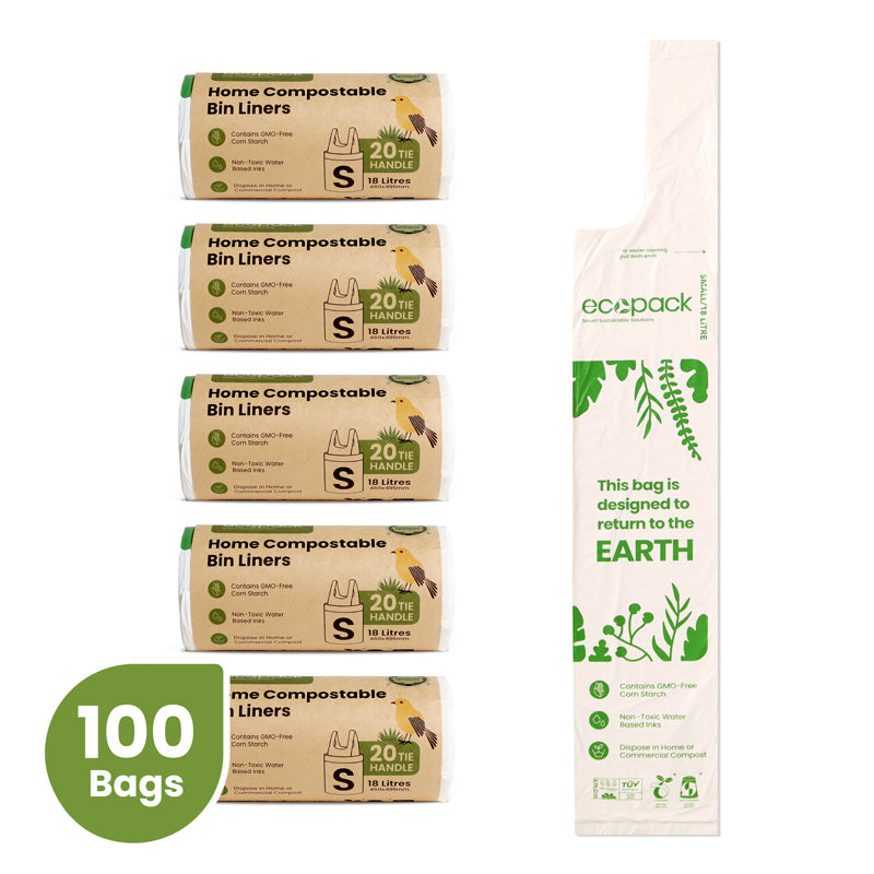 Ecopack 18L Compostable Bin Liners Bundle Small (5 Rolls/100 Bags)