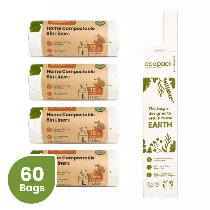 Ecopack 36L Compostable Bin Liners Bundle Large (4 Rolls/60 Bags)