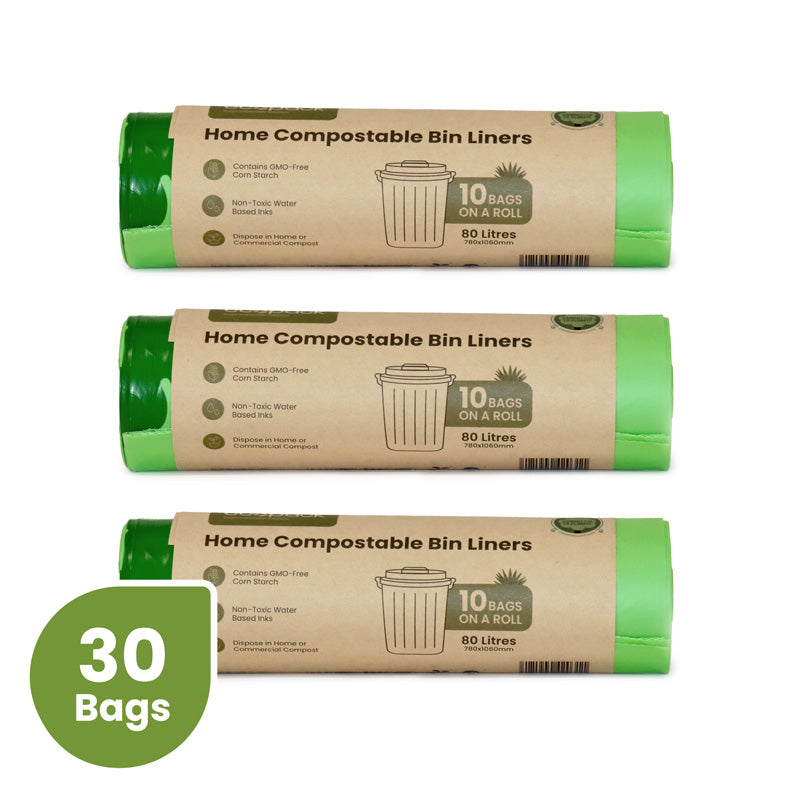 Ecopack 80L Compostable Garbage Bags Bundle (3 Rolls/30 Bags)