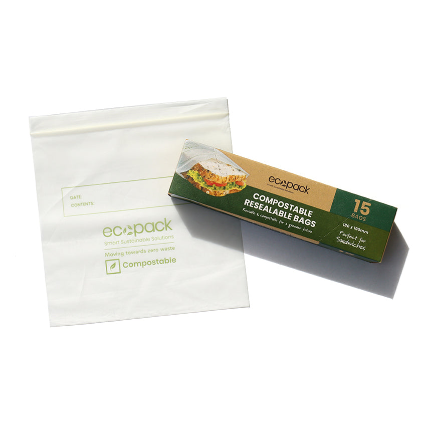 Ecopack Compostable Resealable Sandwich Bag Top View